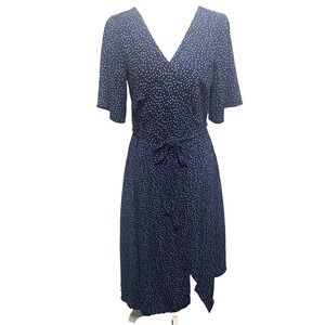 TRIXXI Womens Large Maxi Dress Faux Wrap Navy Polka Dot Lined Stretch